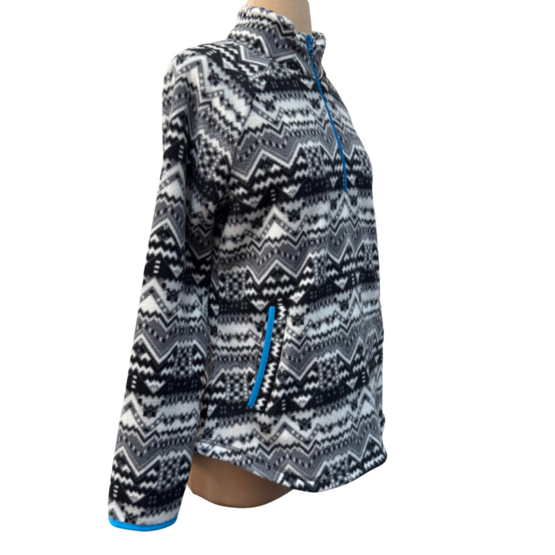 Talbots Fleece Pullover<br />
Southwestern Design<br />
Turquoise Trim<br />
With Pockets<br />
Black and White<br />
Size: Medium