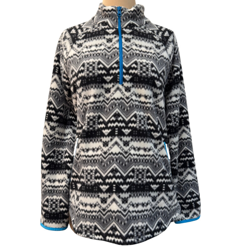 Talbots Fleece Pullover<br />
Southwestern Design<br />
Turquoise Trim<br />
With Pockets<br />
Black and White<br />
Size: Medium